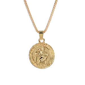 Colar com pingente medalhão, joias da moda italianas de ouro, saint st batstopher, colar com pingente