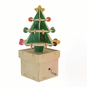 FQ marchio di legno carillon albero di natale FAI DA TE a mano manovella carillon di natale