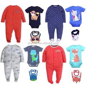 De dibujos animados de 3pcs conjunto de bebé de manga larga pijamas a juego con manga corta Bodies de bebé y bebé Baberos