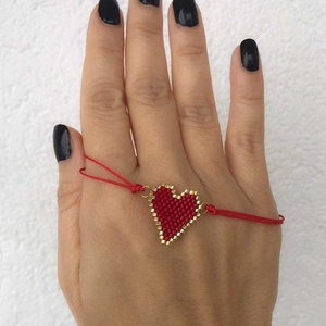 Moyamiya Klasik Miyuki Merah Hati Gelang Set Kalung Buatan Tangan Mode Perhiasan Emas - Product Image 2
