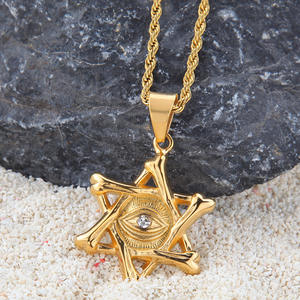 पुरुषों की क्लासिक स्टार डेविड लटकन हार सोने चांदी स्टेनलेस स्टील स्फटिक इसराइल के यहूदी गहने 24 इंच श्रृंखला हार - Product Image 6