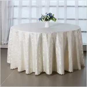 Hotel Round Fitted Jacquard Fabric Damask Table Cloth Factory