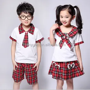 Uniforme escolar de algodão para estudantes, uniforme de algodão para escola primária xadrez da china