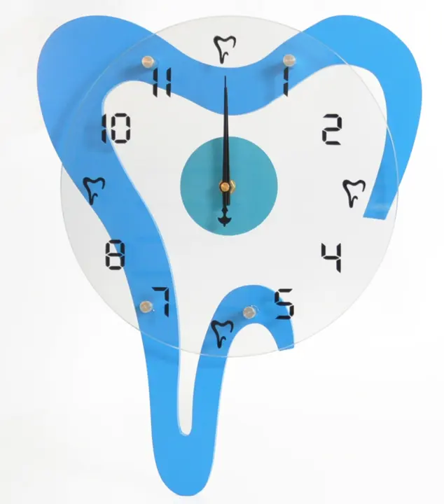 Dental shape wall clock in blue for dentists offices decor