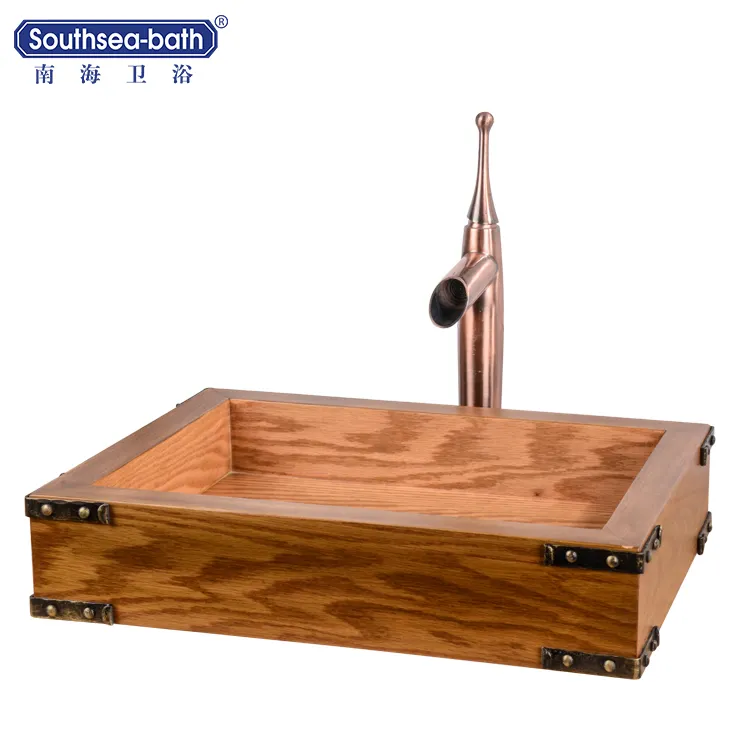 NHTYB-8-ROI vendita calda rovere rosso e ferro battuto bagno lavabo/bacino di legno
