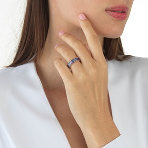 Anillo de Eternidad LOZRUNVE, Joyería Italiana Hip Hop, Plata 925 con Circonita Cúbica Azul Zafiro - Product Image 2