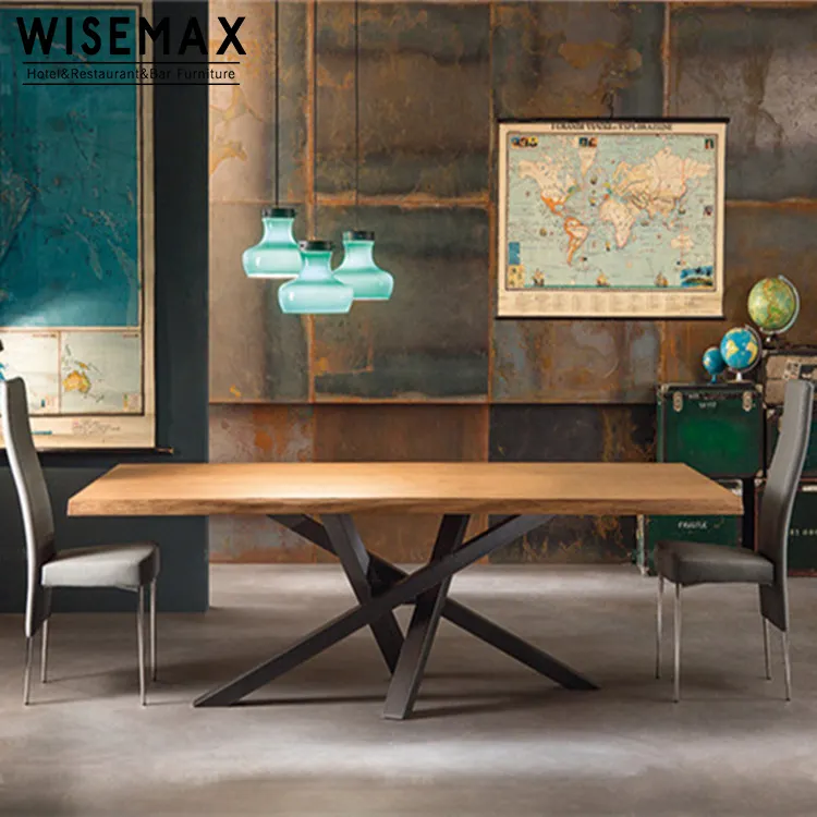 WISEMAX mobili vendita calda sala da pranzo mobili moderno ampio rettangolare marrone noce tavolo in legno massello per ristorante