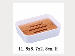 Exquisita jabonera acrílica con tapa de bambú ovalada - Product Image 2