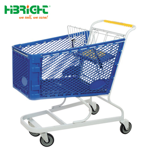 All Plastic Supermarket Grocery Store Shopping Trolley com moldura de aço inoxidável Coin Lock Unfolding Feature para Hipermercados