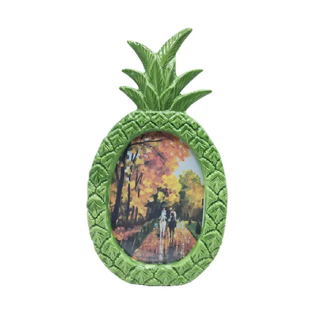 Moldura de fotografia de abacaxi verde em forma de fruta cerâmica
