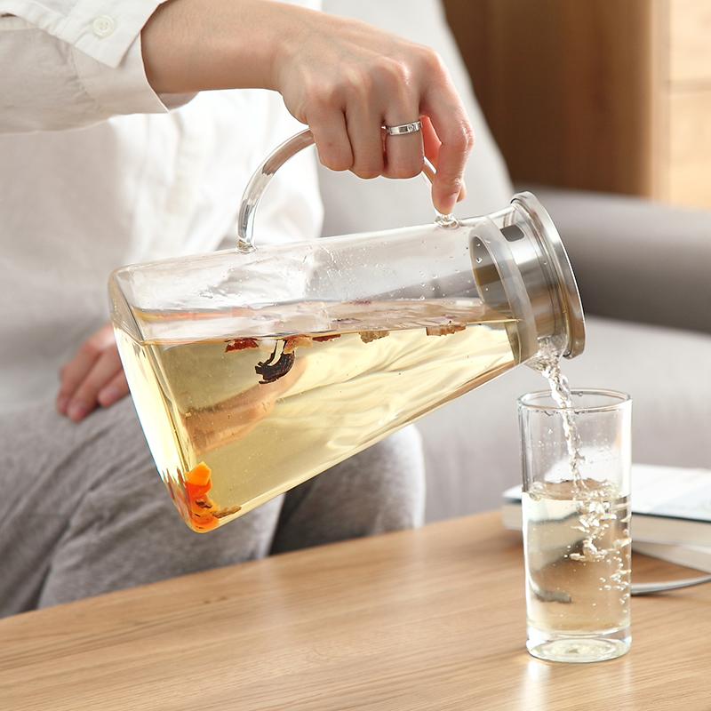 Borosilicate Glass Pitcher with Lid, Water Jug for Hot/Cold Water, Ice Tea and Juice Beverage