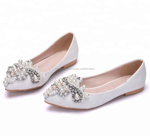 Mode poit bout robe de mariée chaussures handmake perles cristal garniture plat Chaussures de mariage - Product Image 2