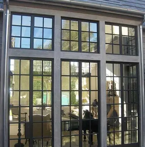 โมเดิร์นเลื่อนโลหะบานหน้าต่างฝรั่งเศสเหล็กลานประตูอลูมิเนียมหรือเหล็กย่างหน้าต่าง