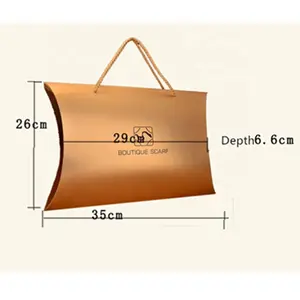 WLT5-2-26 Winter shawl packaging paper box with rope handles, luxury gold metallic paper pillow box for scarf packaging
