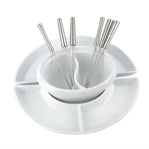 Blanco de cerámica de porcelana caliente mini fondue set con 2 capas en diferentes estilos