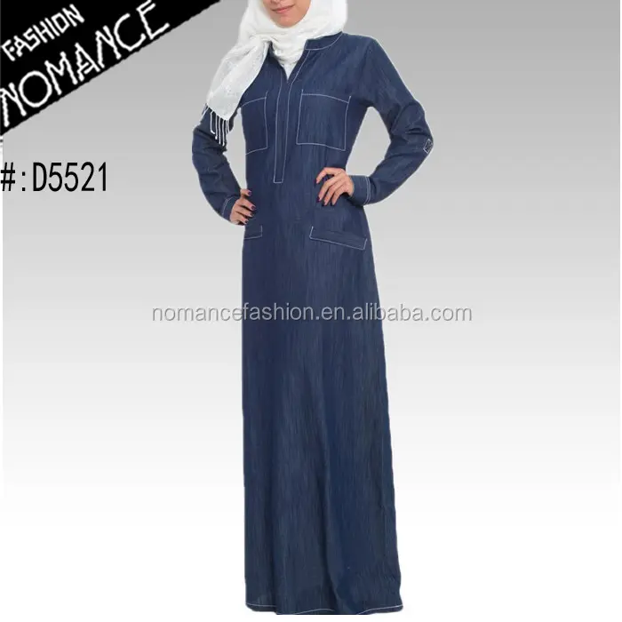 Front hals ontwerp denim maxi moslim patronen