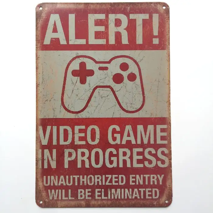 Alert Video Game in Progress Vintage metal tin poster home pub restaurant Bar Kitchen decor