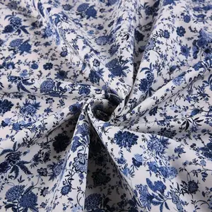 Elegant blue small floral pattern 3d digital printed fabric guangzhou for garment