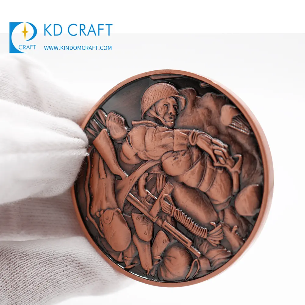 Moneda de recuerdo de la guerra mundial, metal personalizado, latón, en relieve, 3D, chapado antiguo