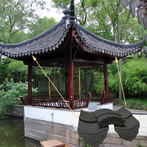 Gazebo de Madera Chino con Tejas de Arcilla Gris Antiguas para Jardines y Casas - Product Image 1