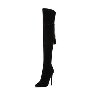 Italiano de la longitud de la rodilla de las mujeres, es puntiagudo dedo del pie negro zapatos de cuero de las mujeres <span class=keywords><strong>botas</strong></span> de tacón alto - Product Image 2