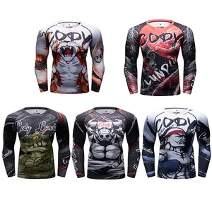 Mens Jiu Jitsu Rashguards Sublimated Long Sleeve Fight MMA Shirt