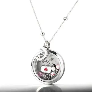 Wholesale Fashion design jewelry 316L Stainless steel round glass locket pendant accessories women pendant necklace