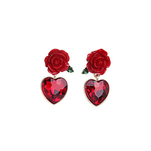 Vintage Da Sposa Gioielli Da Sposa Vino <span class=keywords><strong>Rosso</strong></span> di Rosa Del <span class=keywords><strong>Fiore</strong></span> di Goccia di Cristallo Del Cuore <span class=keywords><strong>Orecchini</strong></span> - Product Image 1