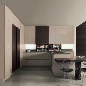 gri dolapları beyaz duvarlar Suppliers-Mükemmel mutfak yeni stil parlak gri lake ile taş tezgah