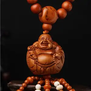 Car Hanging Rearview Mirror Pendant peach wooden Maitreya Big Belly laughing buddha car pendant