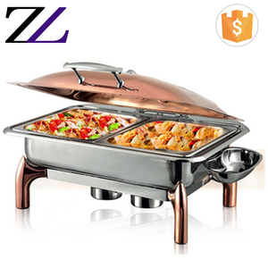 Party Cheving Dish with Glass Lid Hydraulic <strong>Marmites-chauffantes</strong> Buffet Catering Food Warmer Rose Gold Copper Chaffing Dish
