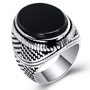 Black Glass Men Wedding Rings for Engagement Party Jewelry Stainless Steel Punk Rings for Men/Male Rings Jewelry