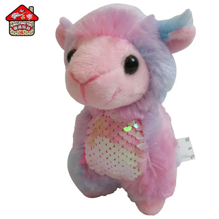 Sequin Alpaca Knuffel Custom Soft Gevulde Regenboog Schapen Speelgoed Voor Groothandel Kids 'Gift