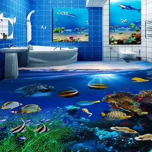 Oceanic Dunia Bawah Air KTV Wallpaper Lantai Kamar Tidur Hotel Bar Stiker Lantai Italia