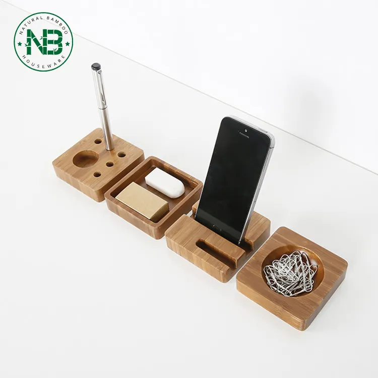 Wholesale Square Pen Cards Storage Box Bamboo Wood Office Desk Organizer Home, Office Items Etc. 8x8x2 Cm Support Accept NB6063
