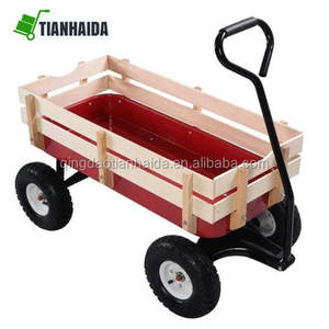 Bollerwagen roda grande do terrain do jardim, de aço vermelho tamanho completo madeira da carga lados crianças com freio - Product Image 2