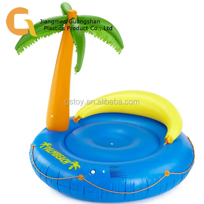 Flotador de piscina azul, palmera inflable, isla flotante, Parque Acuático
