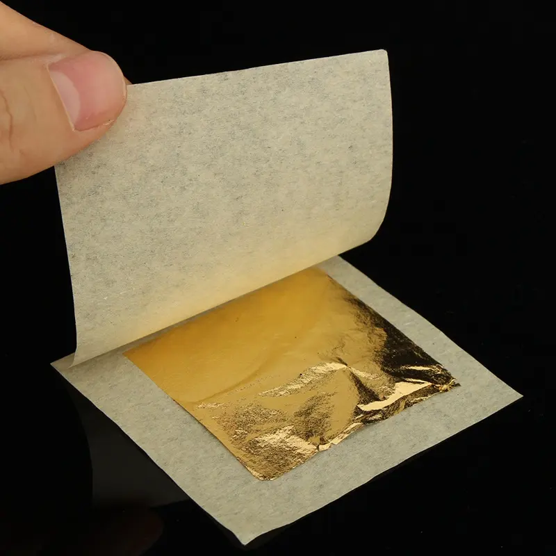 Hot sell 4.33*4.33cm 24k genuine gold leaf 98.1% purity gold leaf sheets for crafts decoration edible food DIY cosmetic