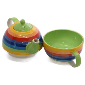 <span class=keywords><strong>Thé</strong></span> en céramique rayé arc-en-ciel pour un ensemble de <span class=keywords><strong>thé</strong></span> pour une personne service à <span class=keywords><strong>thé</strong></span> en céramique avec théière et tasses pour la maison - Product Image 2