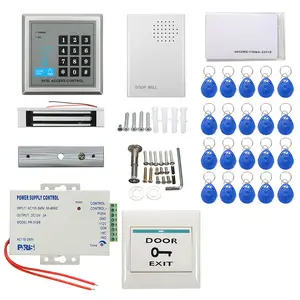 Venta caliente conjunto completo de RFID 125khz sistema de control de acceso de la puerta + fuente de alimentación + cerradura magnética + botón de salida + puerta bell + llaveros