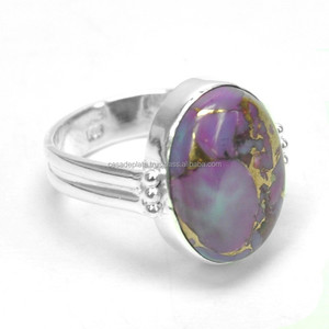 Anillo ovalado turquesa de cobre púrpura, Plata de Ley 925 clásica, Unisex regalo de boda, chapado en plata de moda para fiestas - Product Image 2