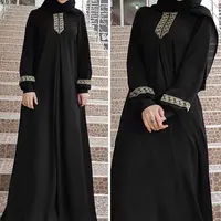 Dicetak Muslim Panjang Kasual Lengan Gaun Plus Ukuran Abaya Jilbab Maxi Dress Muslim Gaun dan Abaya untuk Wanita Ukuran Besar