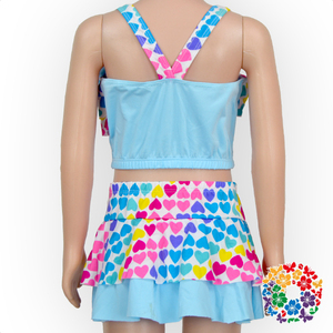 Ensemble <span class=keywords><strong>maillot</strong></span> <span class=keywords><strong>de</strong></span> <span class=keywords><strong>bain</strong></span> pour petites filles, tenue <span class=keywords><strong>de</strong></span> plage haut <span class=keywords><strong>de</strong></span> gamme, motifs à pois colorés, bon marché, vente en gros, 2019 - Product Image 2