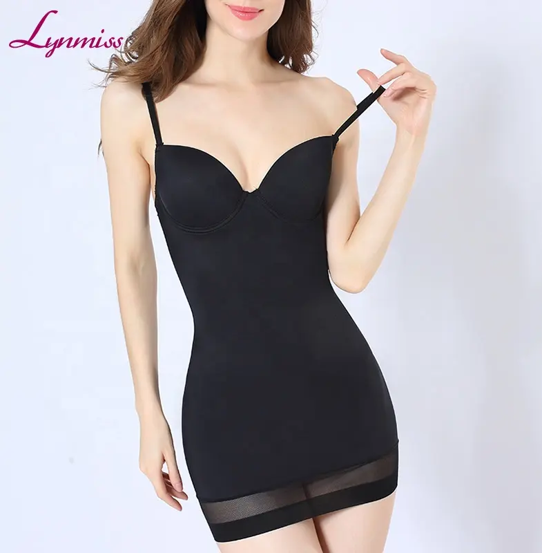 Lynmiss Wholesale Stretch full Slips Open Back Firm Control camis with cup Shapewear Dress