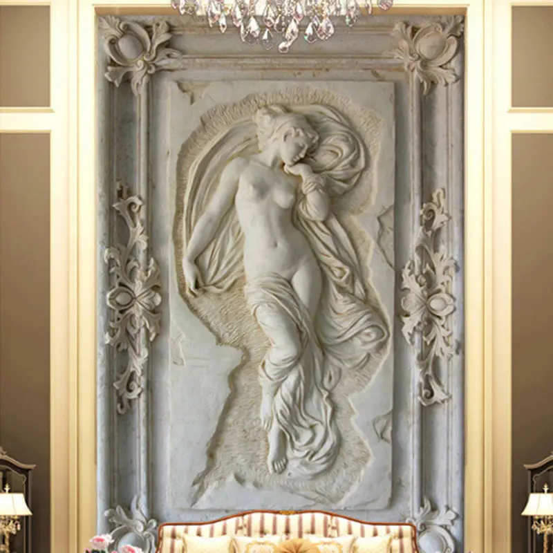 Decoración interior tallado a mano mármol desnudo mujeres figura alta relieve escultura desnuda de pared