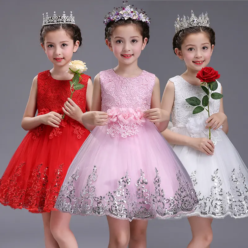 Cheap Vietnam Girls phantasie kleid rosa prinzessin party kleider blume glänzende Performance mädchen Fluffy kleid