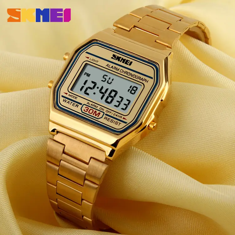 China wholesale SKMEI 1123 LED digital watch metal stainless strap luxury gold wrist watch men women