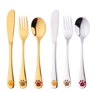 3pcs Cartoon Pattern Carving <strong>Kids</strong> <strong>Cutlery</strong>, Gold Children Flatware 304 Stainless Steel Fork Spoon Knife Baby Silverware Set - Product Image 4