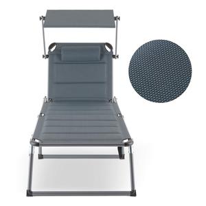 Silla de cama de playa, 5 posiciones reclinables, sombrilla, almohada ajustable, <span class=keywords><strong>tumbona</strong></span> <span class=keywords><strong>plegable</strong></span> portátil para exteriores - Product Image 2