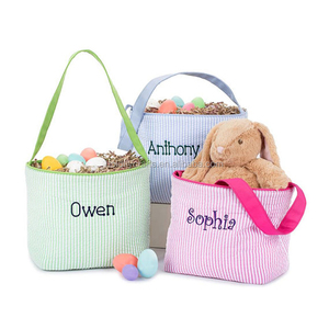 Wholesale 2022 Easter Egg Basket Monogrammed Cute Seersucker Easter Basket
